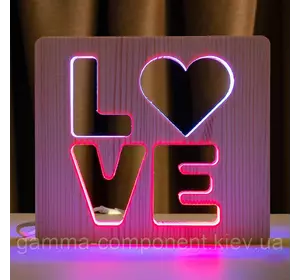 Світильник нічник ArtEco Light з дерева LED "LOVE" з пультом і регулюванням кольору, подвійний RGB