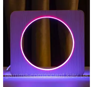 Світильник нічник ArtEco Light з дерева LED "Коло" з пультом і регулюванням кольору, подвійний RGB