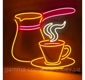 Неонова вивіска Чашка кави та турка (500x470)