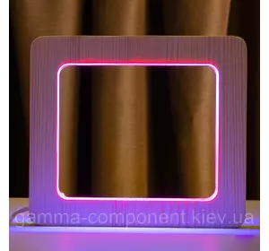 Світильник нічник ArtEco Light з дерева LED "Квадрат" з пультом і регулюванням кольору, подвійний RGB