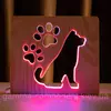 Світильник нічник з дерева LED "Собака і сліди" з пультом і регулюванням кольору, подвійний RGB