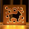 Світильник нічник з дерева LED "Собака бульдожка" з пультом і регулюванням світла, колір теплий білий