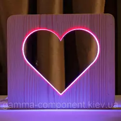 Світильник нічник ArtEco Light з дерева LED "Серце" з пультом і регулюванням кольору, подвійний RGB