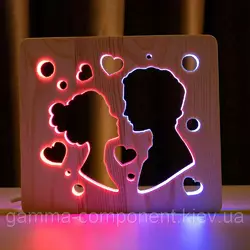 Світильник нічник з дерева LED "Поцілунок" з пультом і регулюванням кольору, подвійний RGB