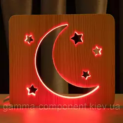 Світильник нічник ArtEco Light з дерева LED "Місяць і зорі" з пультом і регулюванням кольори, RGB