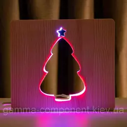 Світильник нічник ArtEco Light з дерева LED "Ялинка під снігом" з пультом і регулюванням кольору, подвійний RGB