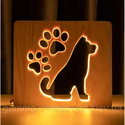 Світильник нічник з дерева LED "Собака і сліди" з пультом і регулюванням світла, колір теплий білий