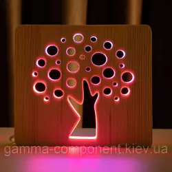 Світильник нічник ArtEco Light з дерева LED "Деревце" з пультом та регулюванням кольору, подвійний RGB