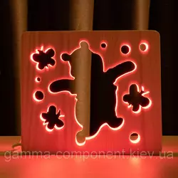Світильник нічник з дерева LED "Веселий ведмедик" з пультом і регулюванням кольори, RGB