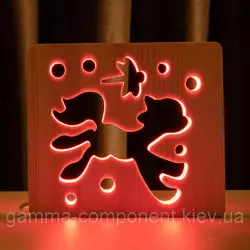 Світильник нічник з дерева LED "Поні та бабка" з пультом і регулюванням кольори, RGB