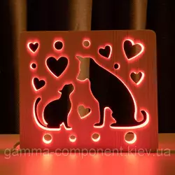 Світильник нічник з дерева LED "Кіт і пес" з пультом і регулюванням кольори, RGB