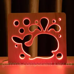 Світильник нічник ArtEco Light з дерева LED "Кит" з пультом і регулюванням кольори, RGB