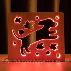 Світильник нічник з дерева LED "Собака і пташки" з пультом і регулюванням кольори, RGB