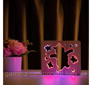 Світильник нічник з дерева LED "Веселий ведмедик" з пультом і регулюванням кольору, подвійний RGB