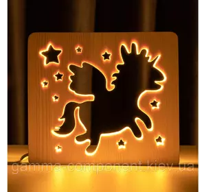 Світильник нічник з дерева LED "Чарівний єдиноріг" з пультом і регулюванням світла, колір теплий білий