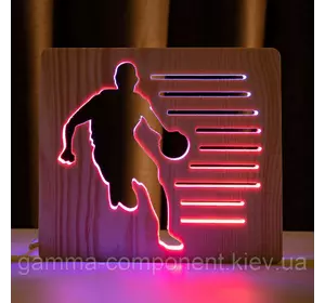 Світильник нічник ArtEco Light з дерева LED "Баскетболіст з м'ячем" з пультом та регулюванням кольору, подвійний RGB