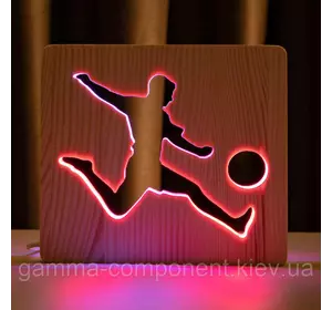 Світильник нічник ArtEco Light з дерева LED "Футболіст з м'ячем" з пультом та регулюванням кольору, подвійний RGB