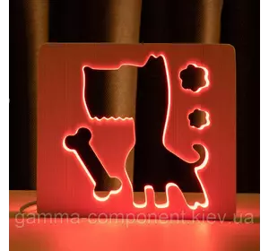 Світильник нічник з дерева LED "Пес і кістка" з пультом і регулюванням кольори, RGB