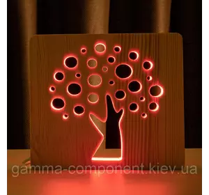 Світильник- нічник ArtEco Light з дерева LED "Діровець" з пультом і регулюванням кольору, RGB