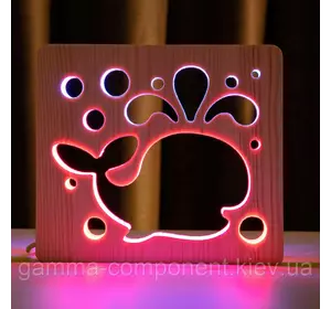 Світильник нічник з дерева LED "Кит" з пультом і регулюванням кольору, подвійний RGB