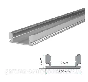 Анодований алюмінієвий профіль для светодидных стрічок ПФ-15 накладної напівматовий, 1м (комплект)