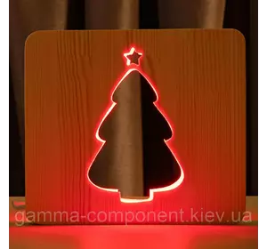 Світильник нічник ArtEco Light з дерева LED "Ялинка під снігом" з пультом і регулюванням кольори, RGB