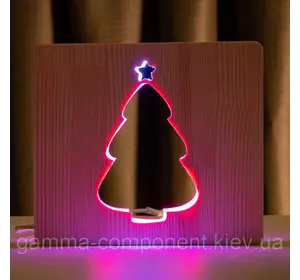 Світильник нічник ArtEco Light з дерева LED "Ялинка під снігом" з пультом і регулюванням кольору, подвійний RGB