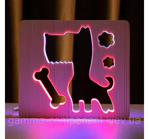 Світильник нічник з дерева LED "Пес і кістка" з пультом і регулюванням кольору, подвійний RGB