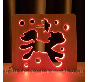 Світильник нічник з дерева LED "Поні та бабка" з пультом і регулюванням кольори, RGB