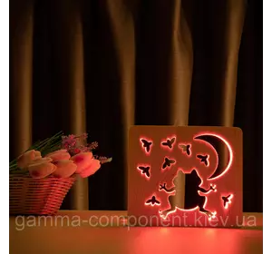 Світильник нічник з дерева LED "Жаба і цвіркуни" з пультом і регулюванням кольори, RGB