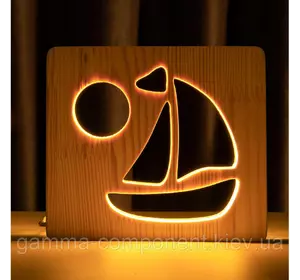 Світильник нічник з дерева LED "Кораблик" з пультом і регулюванням світла, колір теплий білий