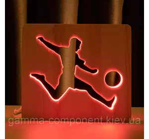 Світильник нічник ArtEco Light з дерева LED "Футболіст з м'ячем" з пультом та регулюванням кольору, RGB