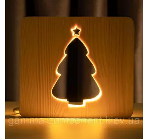 Світильник нічник ArtEco Light з дерева LED "Ялинка під снігом" з пультом і регулюванням світла, колір теплий