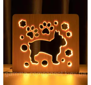 Світильник нічник з дерева LED "Собака бульдожка" з пультом і регулюванням світла, колір теплий білий