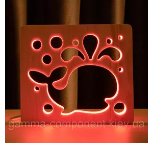 Світильник нічник ArtEco Light з дерева LED "Кит" з пультом і регулюванням кольори, RGB
