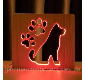 Світильник нічник з дерева LED "Собака і сліди" з пультом і регулюванням кольори, RGB