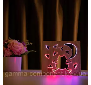 Світильник нічник з дерева LED "Жаба і цвіркуни" з пультом і регулюванням кольору, подвійний RGB